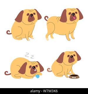Niedliche mops Hund - Modernes flaches design style Set von Zeichen Stock Vektor