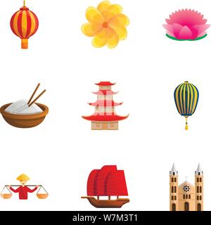 Vietnam travel Icon Set. Cartoon Set von 9 vietnam reisen Vector Icons für Web Design auf weißem Hintergrund Stock Vektor