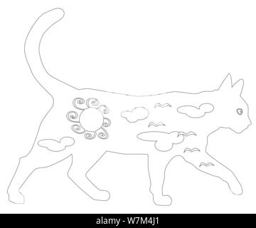 Hand gezeichnet Tinte Muster. Malbuch für Erwachsene. Abbildung cat Stock Vektor