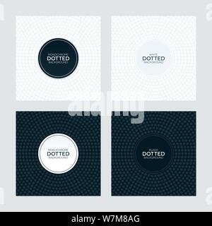Schwarze und weiße Hintergründe mit kreisförmige gepunktete Texturen und runde Etiketten. Monochrome abstrakt Hintergrund gesetzt. Stock Vektor