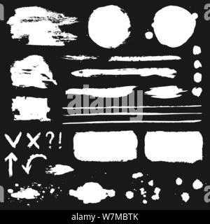 Pinsel Striche und grunge Flecken. Isolierte Gestaltungselemente für Pinsel Textur, Rahmen, Hintergrund, Banner oder Text Box. Vektor. Stock Vektor