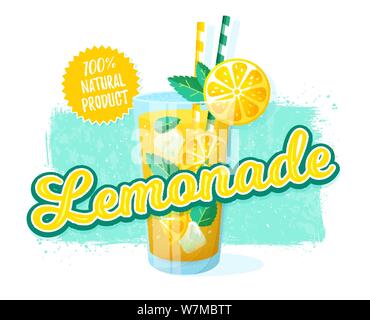 Limonade - Vector Illustration. Retro Banner mit Glas erfrischenden Getränk und grunge Hintergrund. Stock Vektor