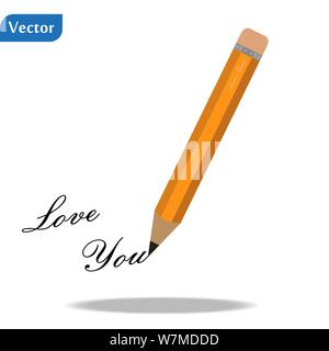 Orange Kugelschreiber mit text Liebe sie auf weißem Hintergrund eps 10. Stock Vektor