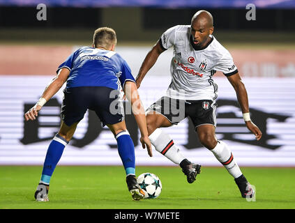 Serbischer Fußballspieler Matija Nastasic des FC Schalke 04, links, Herausforderungen kanadischer Fußballspieler Atiba Hutchinson von Besiktas J.K. in einer freundlichen, so Stockfoto