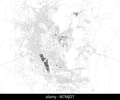 Satelliten Karte von Jaipur, Indien. Es ist die Hauptstadt und die größte Stadt im indischen Bundesstaat Rajasthan. Karte von Straßen und Gebäuden Stock Vektor