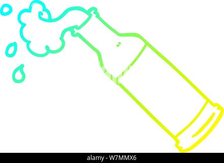 Kalte abstufungslinie Zeichnung einer Cartoon schäumendes Bier Flasche Stock Vektor
