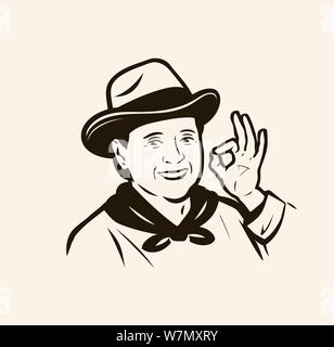 Porträt Frau Bauer. Landwirtschaft, Landwirtschaftliche Konzept. Vector Illustration Stock Vektor