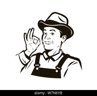 Portrait Of Happy farmer. Landwirtschaft, Landwirtschaftliche Konzept. Vector Illustration Stock Vektor