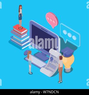 Online Bildung mit Desktop- und Menschen Stock Vektor