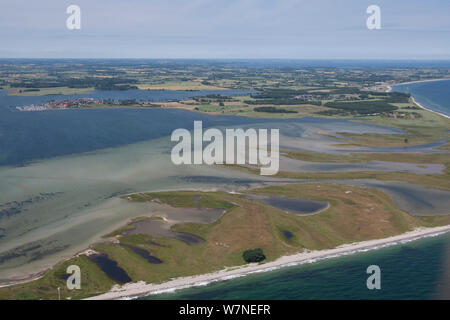 Luftaufnahme von Oehe-Schleimuendung Naturschutzgebiet an der Mündung der Schlei, Lotseninsel, Maasholm, Ostsee, Schleswig-Holstein, Deutschland, Juli 2012 Stockfoto