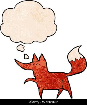 Cartoon Fuchs mit dachte Blase im grunge Textur Stil Stock Vektor
