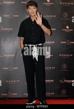 Koreanische Schauspielerin Choi Jin-hyuk besucht eine Werbeveranstaltung für Koreanische Küche in Taipei, Taiwan, 20. Juli 2017. Stockfoto