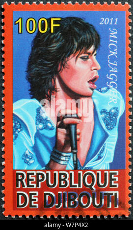 Portrait von Mick Jagger auf Briefmarke Stockfoto