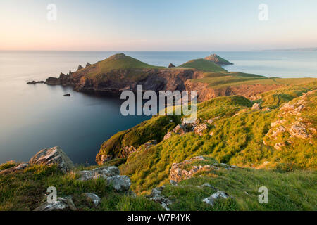 Die sterze, im späten Abendlicht, Pentire Point, in der nähe Polzeath, North Cornwall, UK. August 2012. Stockfoto