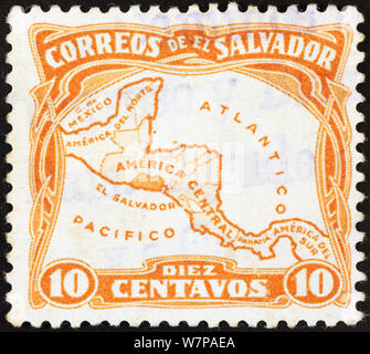 El Salvador Karte auf vintage Briefmarke Stockfoto