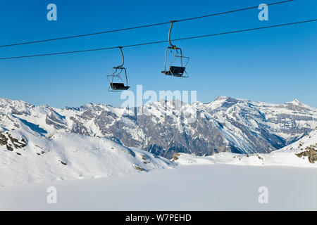 Sessellift über vier Täler region, Wallis, Verbier, Berner Alpen, Schweiz Januar 2009 Stockfoto