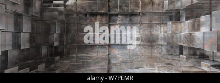 Industrielle Metall Hintergrund Textur, Cube Form Elemente Muster, Raum, Banner. 3D-Darstellung Stockfoto