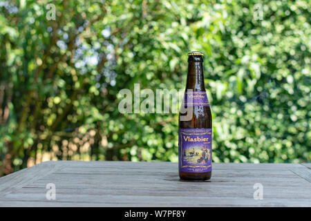 Sint Gillis Waas, 24. Juli 2019. Belgisches Bier. Dieses wurde speziell Bier als Tribut an die Flachs Industrie gebraut. Flachs Bier Stockfoto