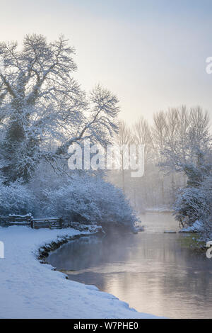 Der Fluss Lathkill, ausgeführt durch Lathkill Dale SSSI National Nature Reserve, Nationalpark Peak District, Derbyshire, UK, Januar. Stockfoto