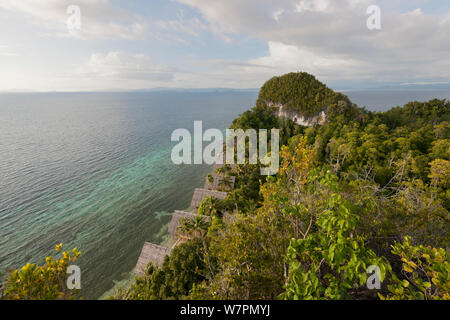 Clifftop Blick von Pulau Pef, Raja Ampat in der Nähe von Waigeo, Indonesien, Februar 2012 Stockfoto