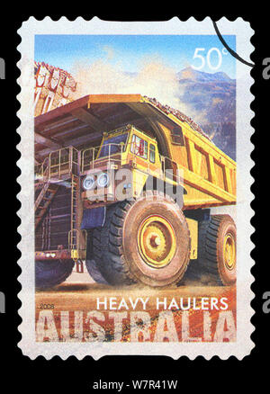 Australien - CIRCA 2008: eine Briefmarke gedruckt in Australien zeigt schwere Schlepper Maschinen Bergbau, CIRCA 2008 Stockfoto