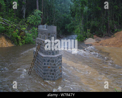 Afrikanischen Regenwald Transport Penetration - Bau von Straßen und Infrastruktur, die den Zugang zu bisher abgelegenen Regionen verbunden. Kamerun, Zentralafrika, August 2009. Stockfoto