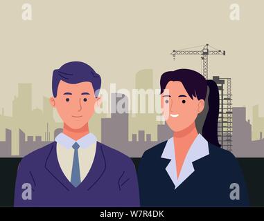 Fachleute Arbeiter Paar lächelnde Cartoons Stock Vektor