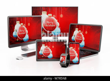 Christbaumkugeln Hintergrund auf Smart TV, Monitor, Tablet-PC, PC, Smartphone und Laptop. Stockfoto