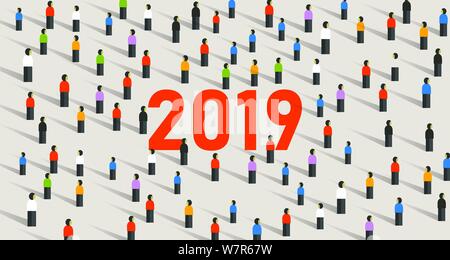 2019 Hintergrund der Silvester Feier, bei der Masse der Leute. Stock Vektor