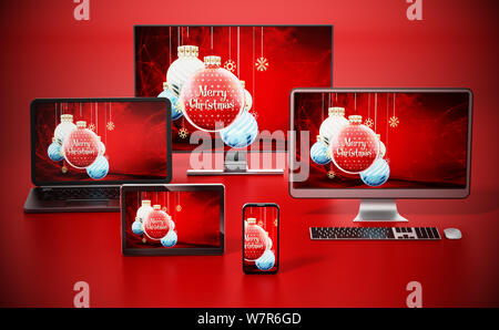 Christbaumkugeln Hintergrund auf Smart TV, Monitor, Tablet-PC, PC, Smartphone und Laptop. Stockfoto