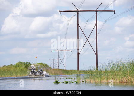 Gerade Blick über die everglades von florida usa, Wasser und Sawgrass und Boot Stockfoto