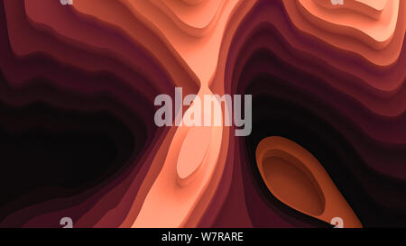 3D-Landschaft Papier schneiden Stil, geschwungenen Formen mit warmen Farbabstufungen, abstrakten geometrischen Linien Muster Hintergrund Kunst Illustration für Cover Design Stockfoto