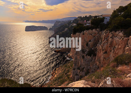 Sonnenuntergang am Cap de la Neu, Javea, Costa Blanca, Spanien Stockfoto