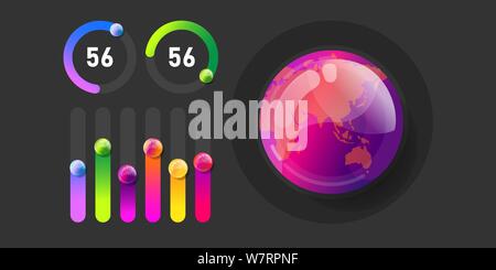 Business Infografik Präsentation Vector Illustration Konzept. Corporate Marketing analytics data Bericht kreatives Design Layout. Welt Karte Globus Farbe Stock Vektor