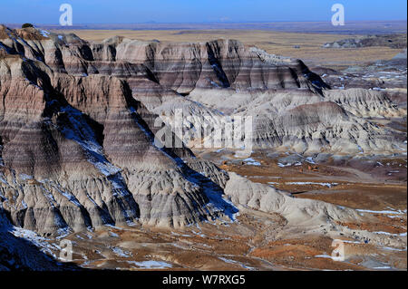 Badlands Formationen, Painted Desert, Petrified Forest National Park, Arizona, USA, Dezember 2012. Stockfoto