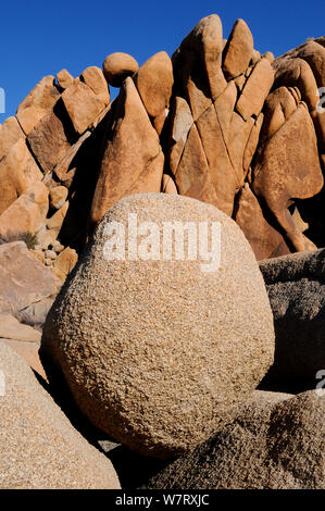 Erodiert Granitfelsen, Joshua Tree National Park, Mojave Wüste, Kalifornien, USA, Januar 2013. Stockfoto