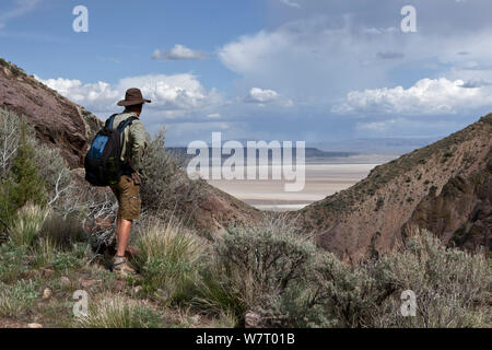 Menschen wandern auf dem Pike Creek Trail in der Steens Mountains Wilderness, Oregon, USA, Mai 2013. Model Released. Stockfoto