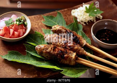 Sate Buntel Solo. Lammhackfleisch satay von Solo/Surakarta, Central Java. Stockfoto