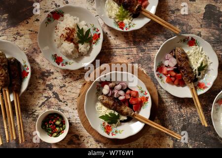 Sate Buntel Solo. Lammhackfleisch satay von Solo/Surakarta, Central Java. Stockfoto