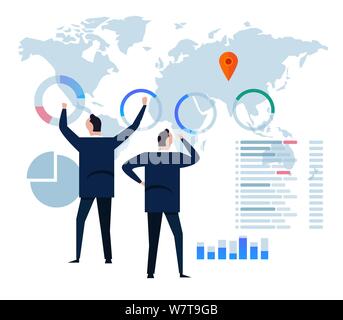 Flaches Design Konzept Business Strategie. Die Analyse der Daten und Investitionen. Business Financial Review Infografik Elemente. Abbildung. Vor dem Großen Stock Vektor
