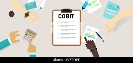 COBIT, Kontrollziele für Informations- und verwandte Technologien. Konzept mit Schlüsselwörtern, Buchstaben und Symbole Vector Illustration. Stock Vektor