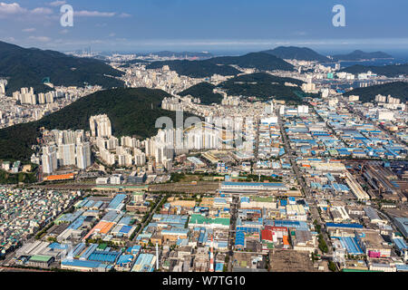 Busan, Korea - Juni 22, 2019: Luftaufnahme von Busan Stockfoto