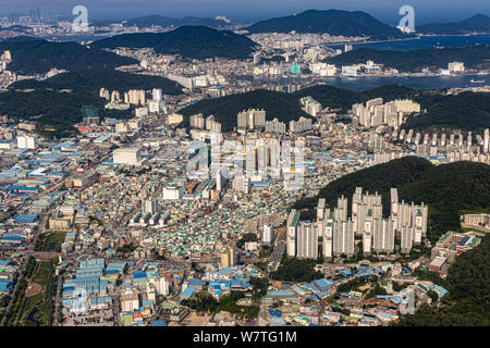 Busan, Korea - Juni 22, 2019: Luftaufnahme von Busan Stockfoto