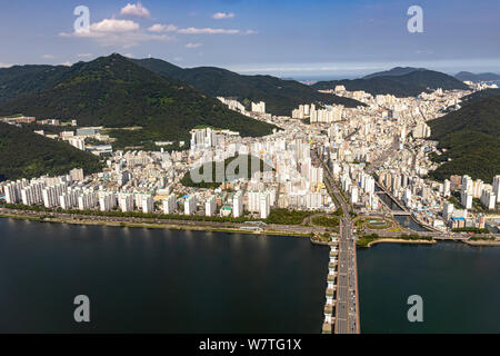 Busan, Korea - Juni 22, 2019: Luftaufnahme von Busan Stockfoto