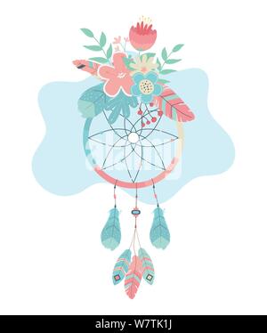 Dream Catcher hängen mit Blumen boho style Vector Illustration Design Stock Vektor