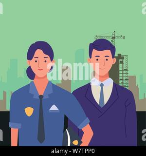 Fachleute Arbeiter Paar lächelnde Cartoons Stock Vektor