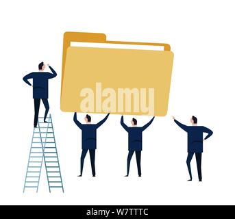 File Management Storage Data Ordner Business Konzept Abbildung. Mann arbeiten im Team zusammen arbeiten Stock Vektor