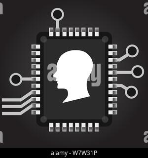 Künstliche Intelligenz. Menschlichen Kopf Umriss mit Platine Chip Prozessor. Technologie und elektronischen Konzept. Stock Vektor