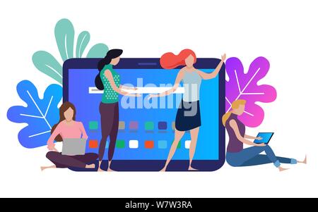 Business frau frau Mann treffen diskutiert haben. Start-up-Unternehmen. Menschen, die zusammen arbeiten. Modernes, farbenfrohes Flat Style Abbildung auf isolierte Stock Vektor