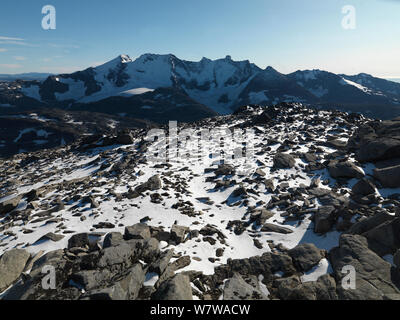 Anzeigen fron Fanaraken Peak (2080 m), über sognefjell Bergwelt, Nationalparks Jotunheimen, Norwegen, September 2009. Stockfoto